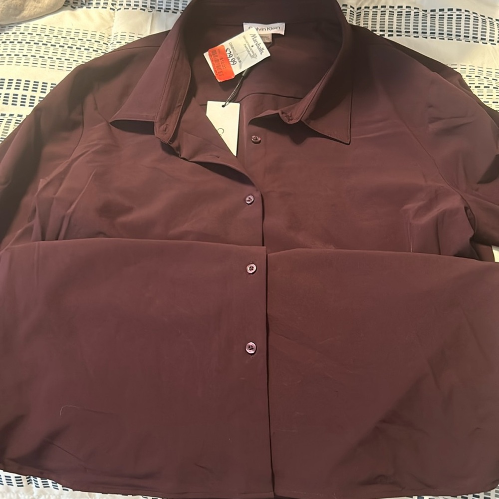 Calvin Klein plum button down shirt with tags size xl